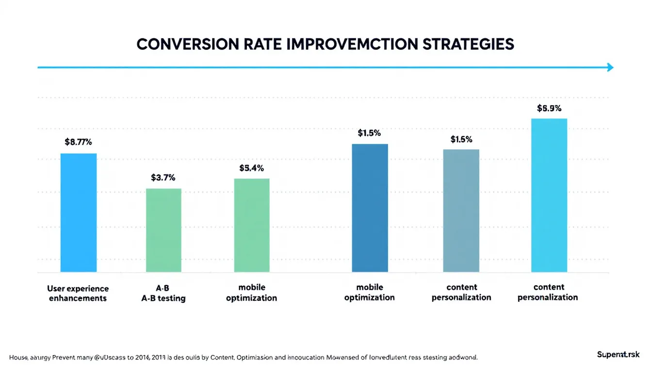 The image displays a chart illustrating the conversion rate improvements achieved through various optimization strategies, highlighting the significance of user-centric approaches like SEO data analytics and mobile optimization for enhancing user satisfaction and engagement on e-commerce sites. The data emphasizes the importance of effective navigational structures, such as breadcrumb navigation, in improving website performance and meeting user expectations.