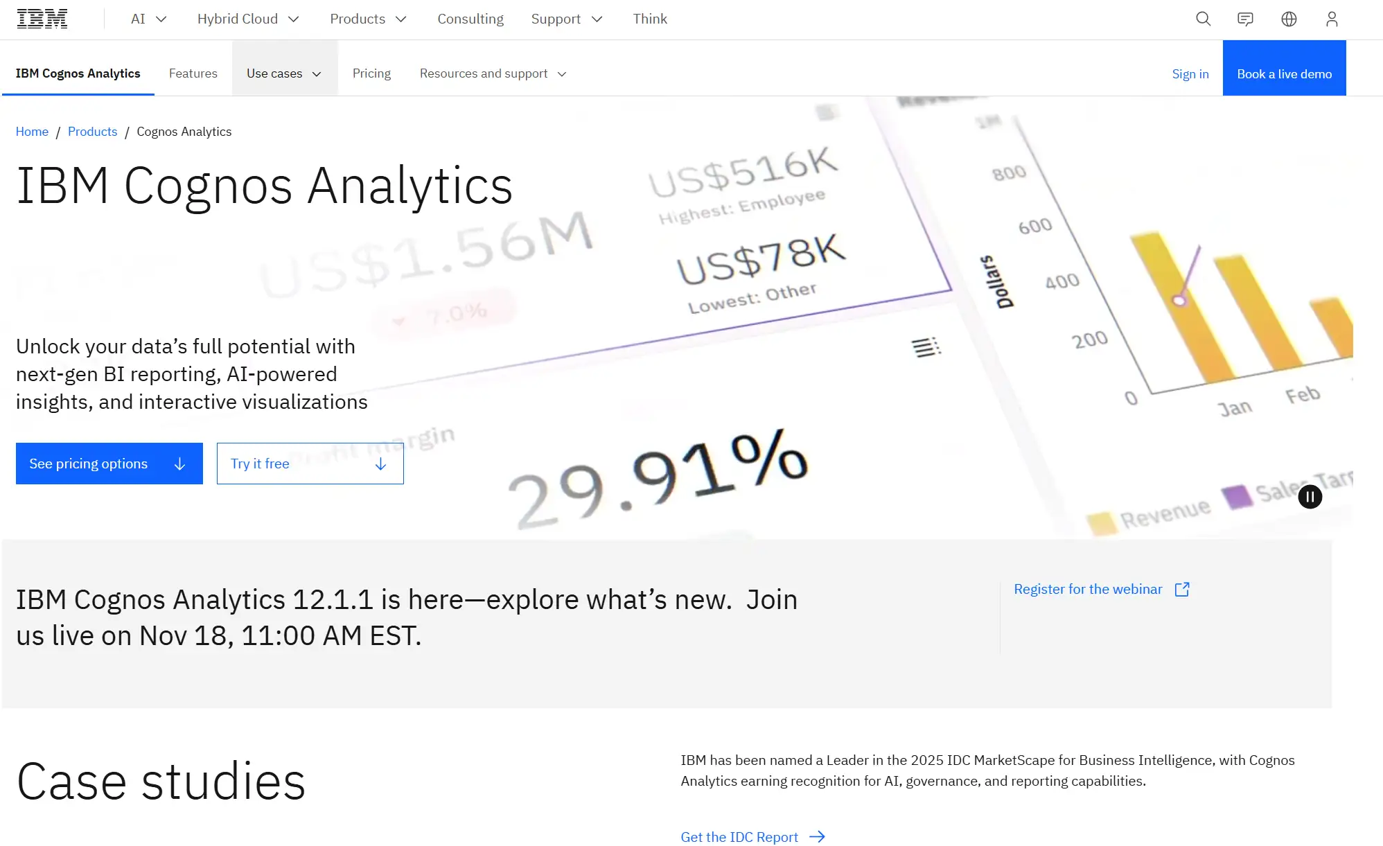 AI analytical comparison between Backona AI and ** IBM Cognos Analytics**