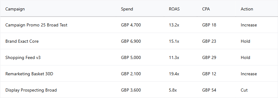 Google Ads GA4 Budget Shift Recommendation